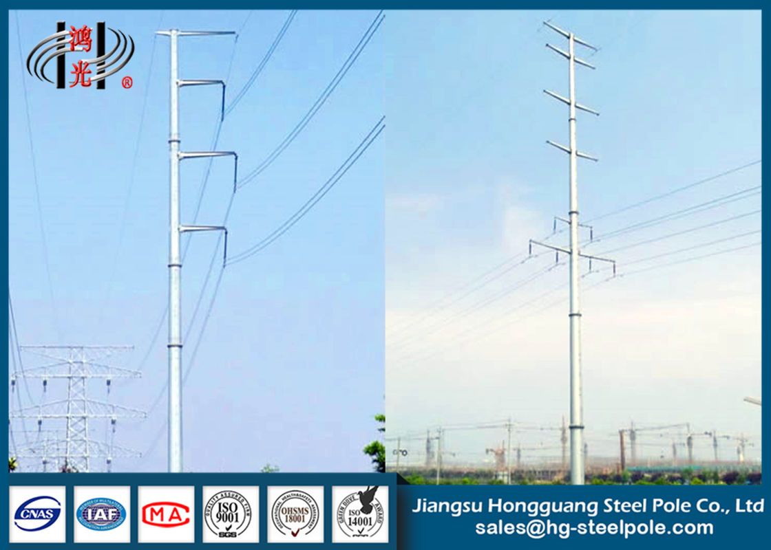 Q235 Waterproof HDG Electrical Power Transmission Poles Conical , Round