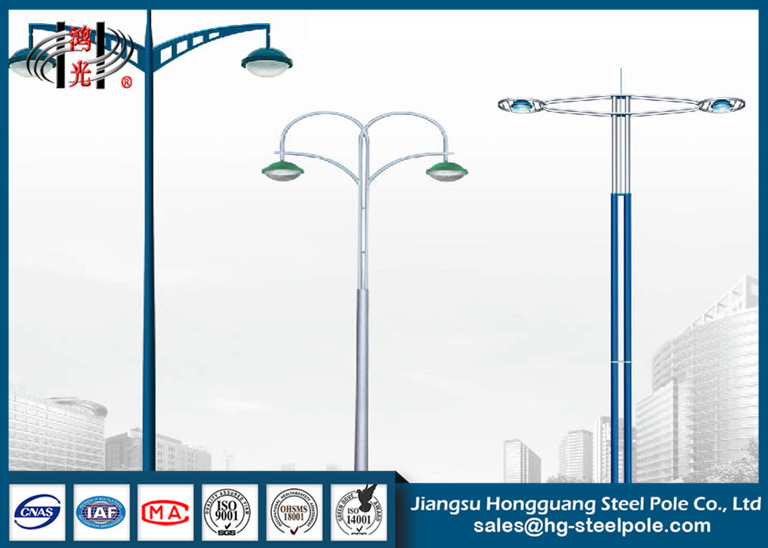 Double Arms Q235 10 Meters Street Light Poles  Steel Conical With Solar Pannel