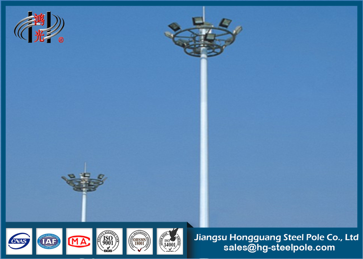 H 35m Steel Tubular Parking Lot Light Poles 2mm 30mm Thickness