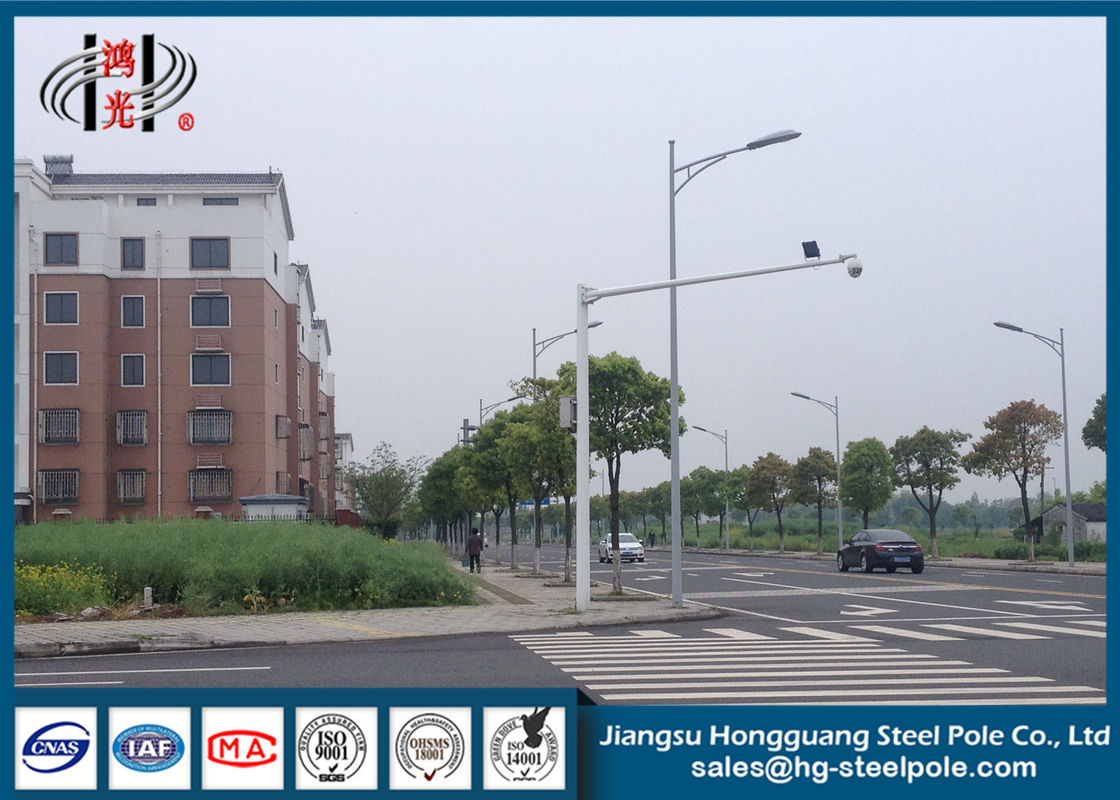 Powder Coated Road Crossing Traffic Monitor Project 8m Single Arm CCTV Camera Pole