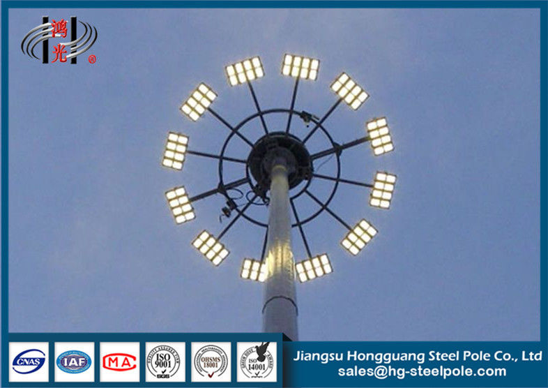 High Mast Commercial Light Pole With Lifting System , Floodlighting Poles