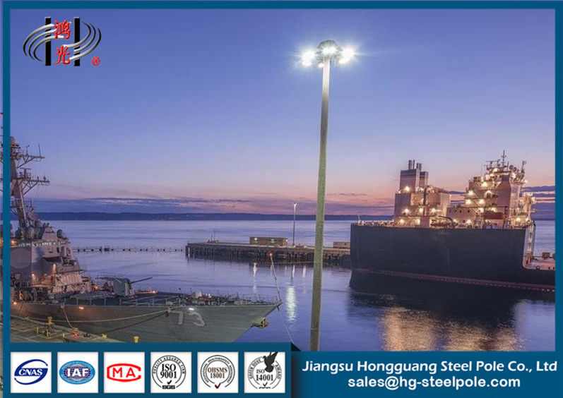 Galvanized Steel Polygonal High Mast Flood Lighting Poles 25m With LED Lamps