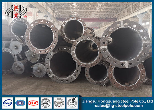 Steel Flange Connection Type Electrical Power Pole , Galvanized Pole With Anchor Bolt