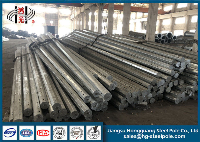 16m Galvanized Steel Pole With Flange Mode , Power Transmission Poles