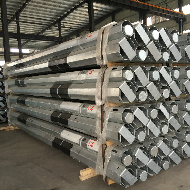 High Voltage 110kv 45FT Steel Electric Pole Anti Corrosion