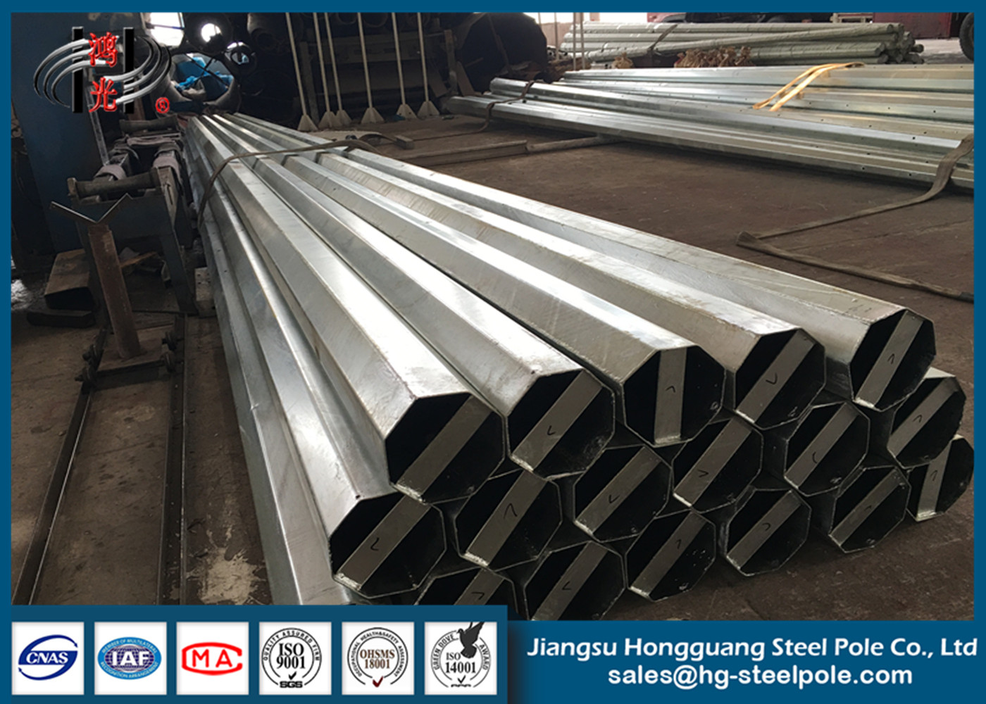 Overlap connection Conical galvanized Steel Poles H15m 2mm 6mm