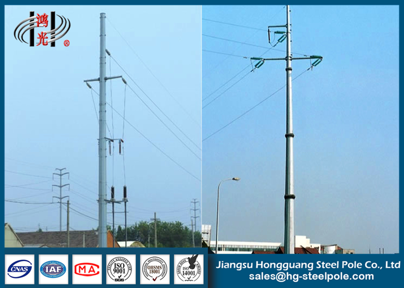Distribution Line Galvanized Electrical Power Pole / Power Transmission ...